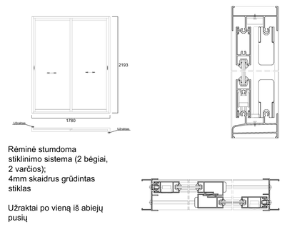 Aliuminio profilių rėminė stumdoma sistema 1780x2193 2 bėgiai 2 varčios