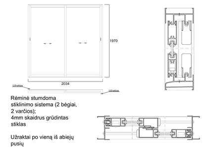 Aliuminio profilių rėminė stumdoma sistema 2034x1970 2 bėgiai 2 varčios