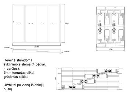 Aliuminio profilių rėminė stumdoma sistema 2490x1982 3 bėgiai 3 varčios